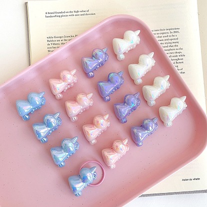 Непрозрачные акриловые бусины с УФ-покрытием, радужный, единорог