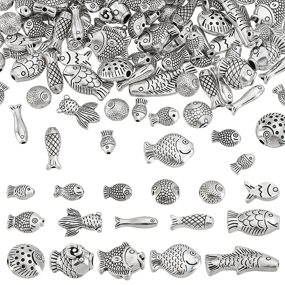 142Pcs 16 Styles Tibetan Style Zinc Alloy Beads, Fish