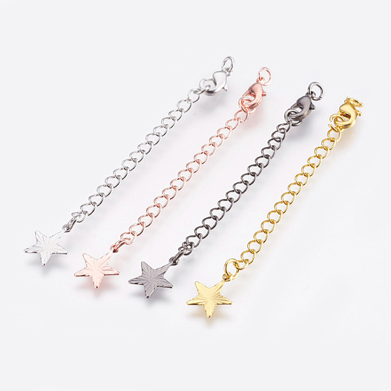 Brass Chain Extender, with Lobster Claw Clasps, Cadmium Free & Nickel Free & Lead Free, Long-Lasting Plated, Star