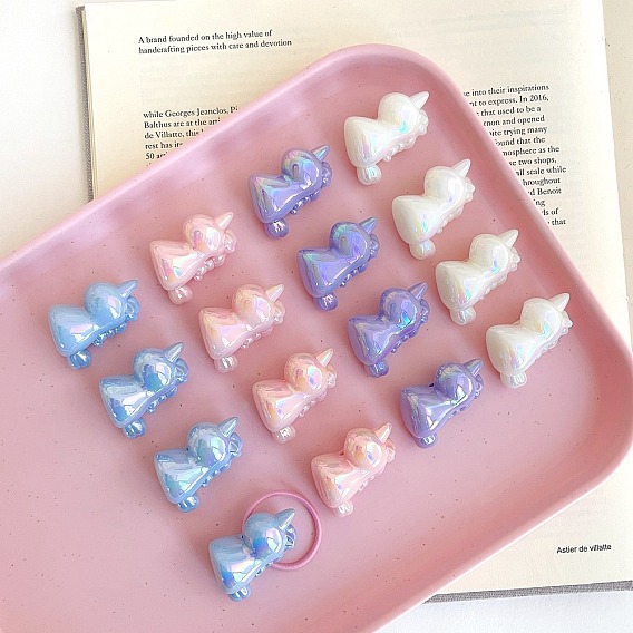 Непрозрачные акриловые бусины с УФ-покрытием, радужный, единорог