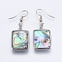 Abalone Shell/Paua Shell Dangle Earrings, with Brass Findings, Rectangle