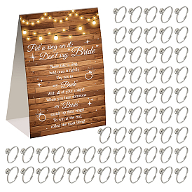 60шт. регулируемые кольца на палец из сплава со стразами, с 1бумажными карточками для вечеринки, прямоугольные