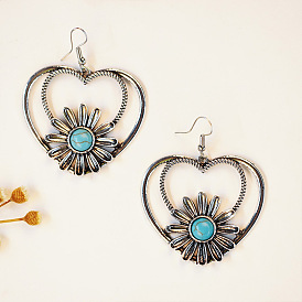 Fashionable Double-layer Love Heart Earrings Ethnic Floral Ear Accessories
