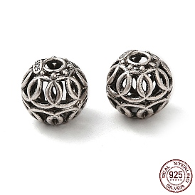 925 Sterling Silver Beads, Hollow Round, with S925 Stamp