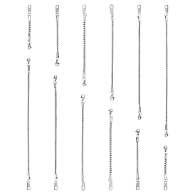 12 шт. 6 стили 201 нержавеющая сталь и 304 нержавеющая сталь коробчатые цепи удлинитель цепи, с карабин-лобстерами 