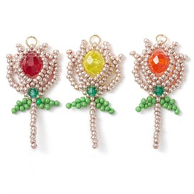 Beaded Tulip Charms, Glass Seed Beads Pendants, with Jump Ring