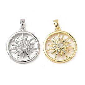 Латунные микро проложить кубического циркония подвески, плоские круглые с солнцем
