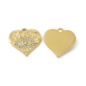 Vacuum Plating 201 Stainless Steel Charms, Crystal Rhinestone Heart with Eye