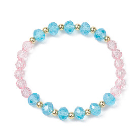 Transparent Acrylic & Faceted Glass Beaded Stretch Bracelets for Women, Pink