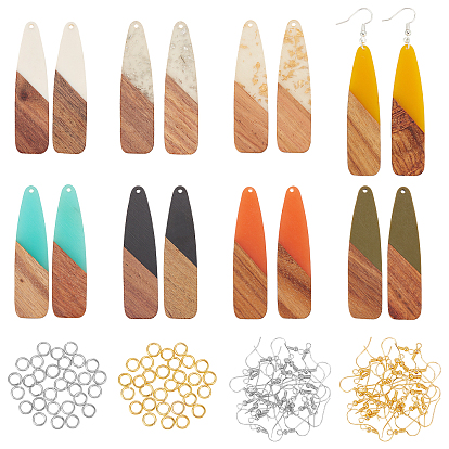 Наборы для изготовления деревянных висячих серег своими руками, в том числе 16 шт. 8 цвета геометрические подвески из смолы и ореха, медные крючки и кольца для сережек