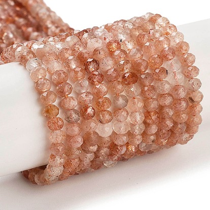 Natural Sunstone Beads Strands, Faceted, Rondelle