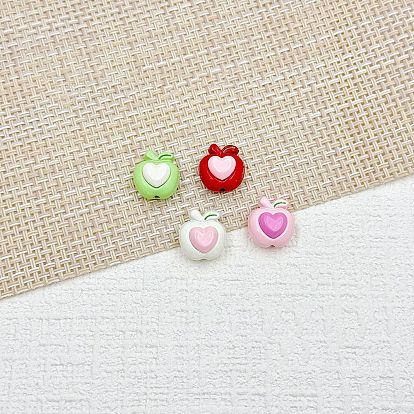 Бусины из сплава эмали для выпечки, яблоко с рисунком сердца