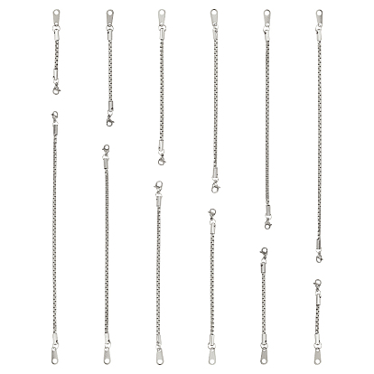 12 шт. 6 стили 201 нержавеющая сталь и 304 нержавеющая сталь коробчатые цепи удлинитель цепи, с карабин-лобстерами 