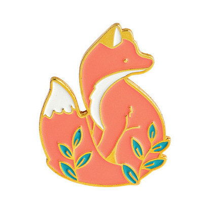 Fox with Leaf Enamel Pin, Gold Plated Alloy Animal Badge for Backpack Clothes