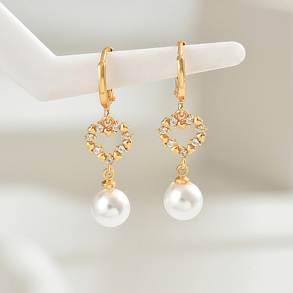 Элегантные серьги-сердечки 201 из нержавеющей стали с кубическим цирконием, золотые, с имитацией жемчуга