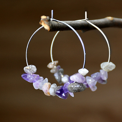 Серьги сплава обручем, с натуральным и синтетическим драгоценным камнем, платина, чип