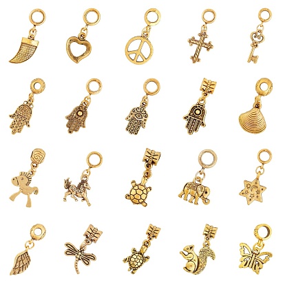 Tibetan Style Alloy European Dangle Charms, Large Hole Pendants, Mixed Shapes