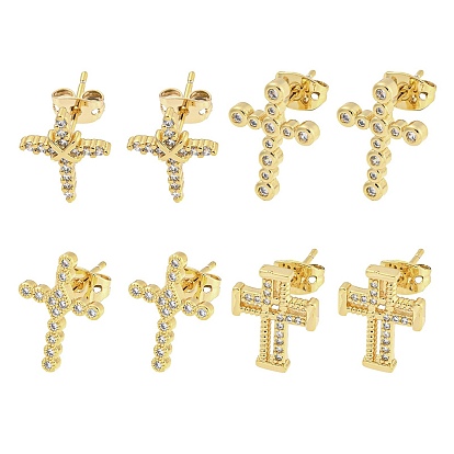 Латунные микро проложить кубического циркония уха шпильки, крестик