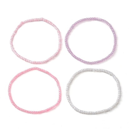 4Pcs 4 Color Glass Seed Beaded Stretch Bracelets Set, Stackable Bracelets