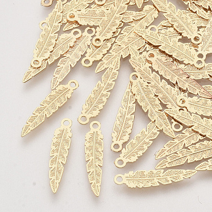 Brass Pendants, Etched Metal Embellishments, Long-Lasting Plated, Feather