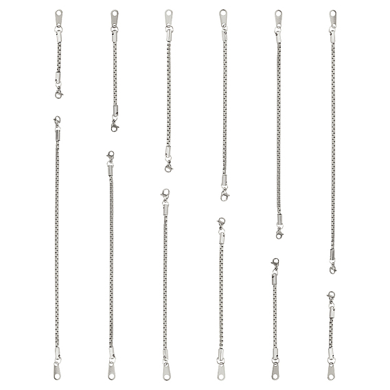 12 шт. 6 стили 201 нержавеющая сталь и 304 нержавеющая сталь коробчатые цепи удлинитель цепи, с карабин-лобстерами 