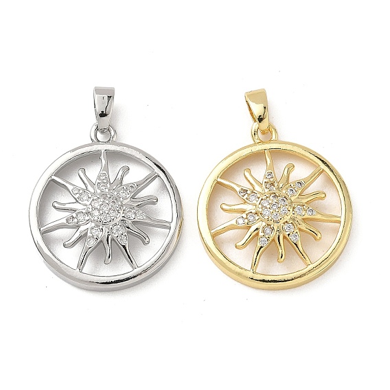 Латунные микро проложить кубического циркония подвески, плоские круглые с солнцем