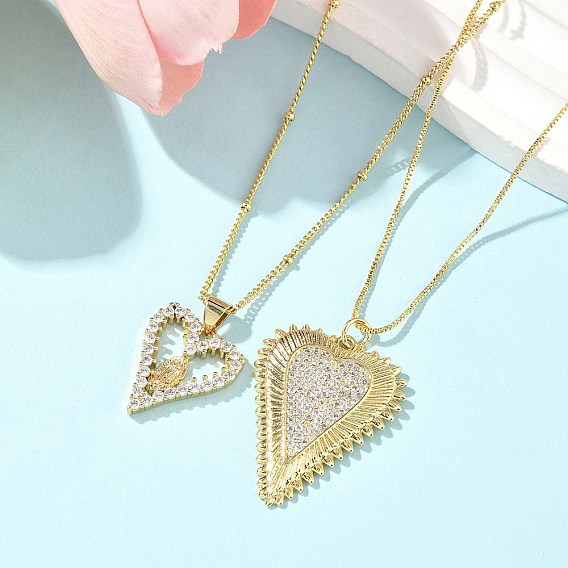 Латунные микропаве прозрачные кубические цирконии ожерелья с подвеской в виде сердца для женщин