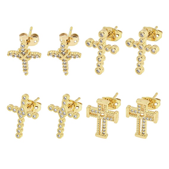 Латунные микро проложить кубического циркония уха шпильки, крестик