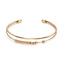 Long-Lasting Plated Brass Cuff Bangles, Multi-Strand Bangles, with Round Beads