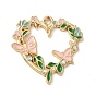 Alloy Enamel Pendants, with Rhinestone, Heart with Flower & Butterfly Charm, Golden