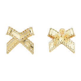 Cubic Zirconia Bowknot Stud Earrings, Golden Brass Jewelry for Women, Nickel Free
