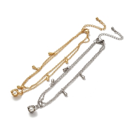 304 тросовые цепи из нержавеющей стали с многожильным ножным браслетом, долговечный, имитация цветка жемчуга и 201 двойной браслет из нержавеющей стали в форме капли для женщин