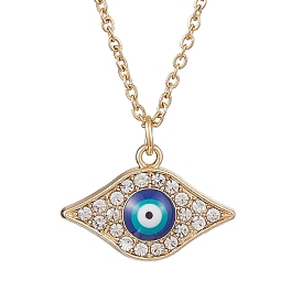 Alloy Crystal Rhinestone Cable Chain Blue Enamel Eye Pendant Necklaces for Women