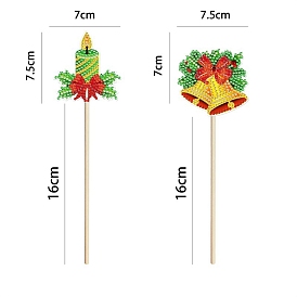 DIY Candle & Christmas Bell Plant Stake Diamond Painting Kits, including Plastic Board, Resin Rhinestones and Wooden Stick