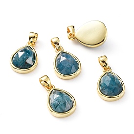 Natural Apatite Charms, with Golden Plated Brass Findings, Faceted Teardrop