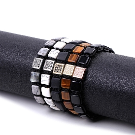 Браслеты из натуральных драгоценных камней с плетением из бусин для мужчин, квадратный
