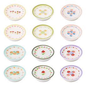 24шт. 6цветные напечатанные непрозрачные смоляные кабошоны, круглая тарелка с цветочным узором