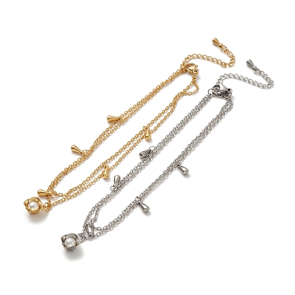 304 тросовые цепи из нержавеющей стали с многожильным ножным браслетом, долговечный, имитация цветка жемчуга и 201 двойной браслет из нержавеющей стали в форме капли для женщин