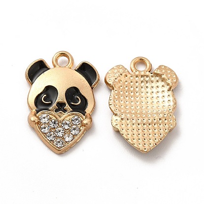 Alloy Enamel Pendants, with Crystal Rhinestone, Heart & Panda Charm