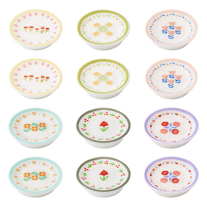 24шт. 6цветные напечатанные непрозрачные смоляные кабошоны, круглая тарелка с цветочным узором