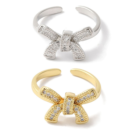 Открытые манжеты из латуни с бантом и микро-паве с прозрачным цирконием для женщин