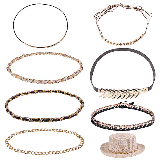 7 шт. 7 стили цепочка для шляп из искусственной кожи и акрила, для ковбойской шляпы, шляпа-федора с загнутыми полями, украшение соломенной шляпы