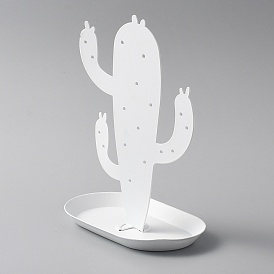 Iron Foldable Necklace Display Stands, Necklace Organizer Holder, with Storage Plate, Cactus Shape