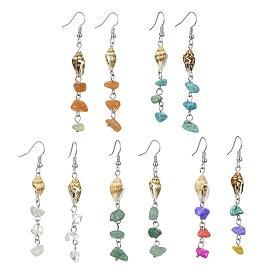 Natural & Synthetic Gemstone Chip Dangle Earrings, Spiral Shell Jewelry for Women