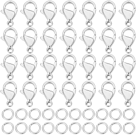 100шт 304 застежки-карабины из нержавеющей стали, с 100 шт. 304 соединительными кольцами из нержавеющей стали, для изготовления ювелирных изделий своими руками