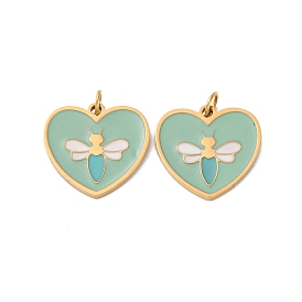 304 подвески из нержавеющей стали, с эмалью и кольцом для прыжков, ионное покрытие (ip), сердце с пчелиным шармом