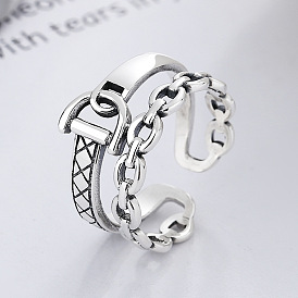 925 серебряные манжеты, полый и клетчатый, Буква D