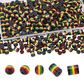 300 шт. 2 стили ганские ямайские регги полосатые смоляные бусины, колонка и круглый