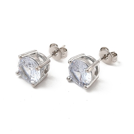 Clear Cubic Zirconia Diamond Stud Earrings, Rack Plating Brass Jewelry for Women, Cadmium Free & Lead Free