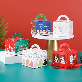 Boîtes de boulangerie rectangulaires en papier avec fenêtre et poignée transparentes, coffret cadeau thème noël, pour mini gâteau, gâteau, emballage de biscuits